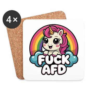 Fuck AFD - Antifa Einhorn Tee - Untersetzer (4er-Set) - Weiß - Vorne