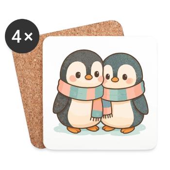 Cuddling penguins in the snow: Cute couple motif - Coasters (set of 4) - white - Front
