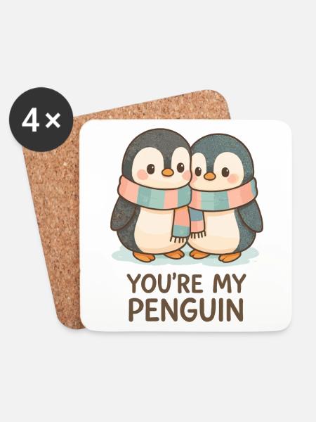 Verliebte Pinguine im Schnee – You’re My Penguin - Untersetzer (4er-Set) - Weiß