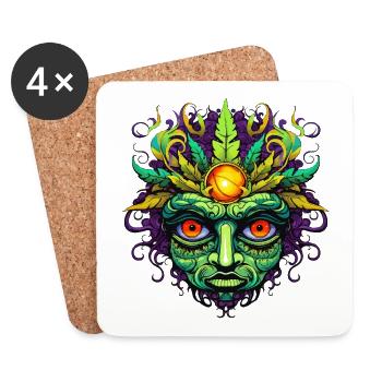 Psychedelic Mask Face with Sun Crown - Coasters (set of 4) - white - Front
