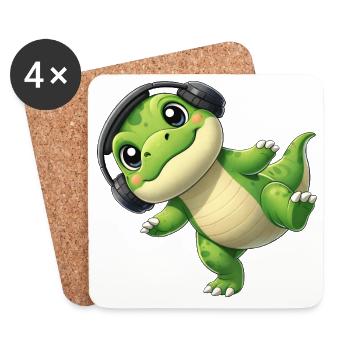 Cute T-Rex Dino with Headphones Dancing Music - Coasters (set of 4) - white - Front
