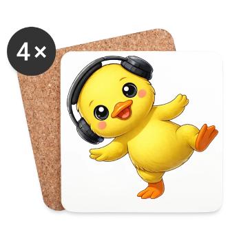 Un canard mignon avec des écouteurs dansant musique techno - Dessous de verre (lot de 4) - blanc - Devant