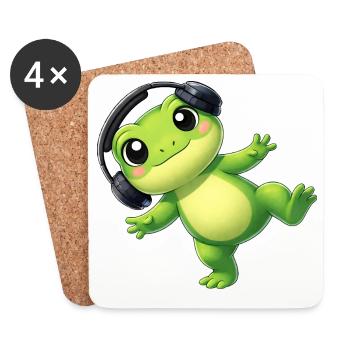 Cute frog toad toad with headphones dancing tech - Coasters (set of 4) - white - Front
