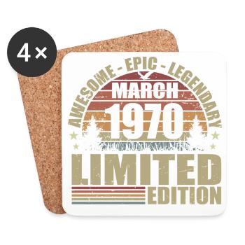 Millésime Mars 1970 Anniversaire - mars 1970 - Dessous de verre (lot de 4) - blanc - Devant