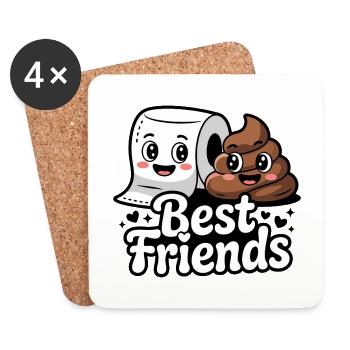 Meilleurs amis : papier toilette et caca - Dessous de verre (lot de 4) - blanc - Devant