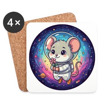 Maus im Astronautanzug mit Blume im All - Untersetzer (4er-Set) - Weiß - Vorne