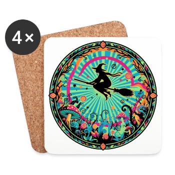 Motif psychédélique du vol des sorcières de la Forêt Sauvage - Dessous de verre (lot de 4) - blanc - Devant