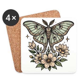 Motte mit Blütenbouquet - Untersetzer (4er-Set) - Weiß - Vorne