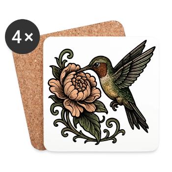 Colibri avec un tatouage vintage rose - Dessous de verre (lot de 4) - blanc - Devant