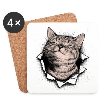 Cutest Cat – Vintage Halftone Katzen Design - Untersetzer (4er-Set) - Weiß - Vorne