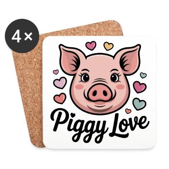 Cochon de dessin animé avec des cœurs - Dessous de verre (lot de 4) - blanc - Devant