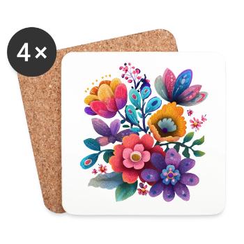 Fleurs Jardin Floral Coloré - Dessous de verre (lot de 4) - blanc - Devant