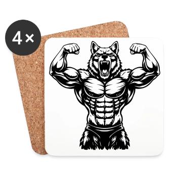 Muscular Wolf Bodybuilder Illustration - Coasters (set of 4) - white - Front