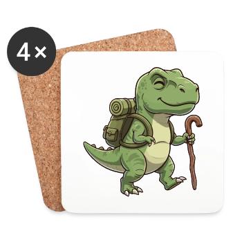 Art de randonnée mignon T-Rex avec des dinosaures - Dessous de verre (lot de 4) - blanc - Devant