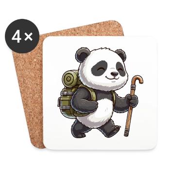 Cute Hiking Panda Bear Trekking Art - Coasters (set of 4) - white - Front