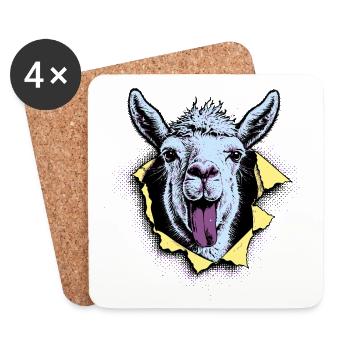Llama Pop Art – Naughty Tongue Illustration - Coasters (set of 4) - white - Front
