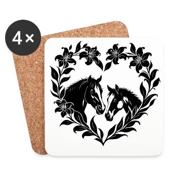 Cœur de chevaux Fleurs Silhouette Amour Design Art - Dessous de verre (lot de 4) - blanc - Devant