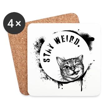 Reste bizarre Illustration de chats modernes style Street - Dessous de verre (lot de 4) - blanc - Devant