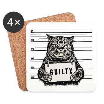 Gangster Cat – Guilty Mugshot Halftone Art - Coasters (set of 4) - white - Front
