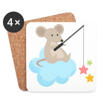 Souris sur nuage Étoile Poisson Bébé Design - Dessous de verre (lot de 4) - blanc - Devant