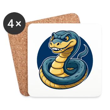 Anaconda Kawaii Maskottchen Cartoon Clipart Logo Abzeichen - Untersetzer (4er-Set) - Weiß - Vorne