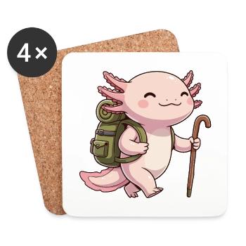 Cute Hiking Axolotl Fish Trekking Art - Coasters (set of 4) - white - Front