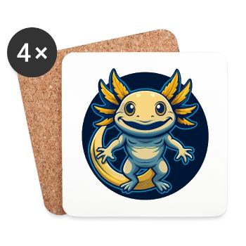Axolotl Kawaii Maskottchen Cartoon Clipart Logo Abzeichen - Untersetzer (4er-Set) - Weiß - Vorne