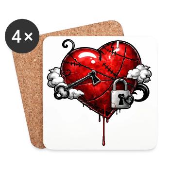 Scarred heart with lock - Coasters (set of 4) - white - Front