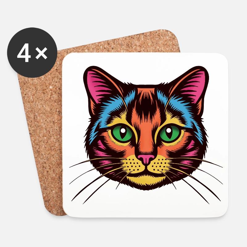 Bunte Katzen Popart Gesicht - Untersetzer (4er-Set) - Weiß