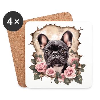 Bouledogue français - Dessous de verre (lot de 4) - blanc - Devant