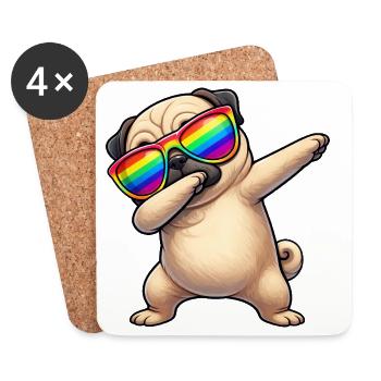 Dessin animé de chien mignon en train de faire du dab avec des lunettes de soleil en été - Dessous de verre (lot de 4) - blanc - Devant