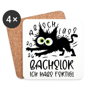 Bachelor 2026 Ich habe fertig! Katze - Untersetzer (4er-Set) - Weiß - Vorne