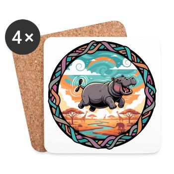 Hippopotame joyeux en Afrique Safari Coucher de soleil - Dessous de verre (lot de 4) - blanc - Devant