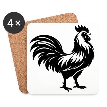 Silhouette du coq - Dessous de verre (lot de 4) - blanc - Devant
