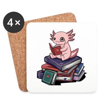 Bücherwurm Axolotl Fisch Lesende Bücher Kunst - Untersetzer (4er-Set) - Weiß - Vorne