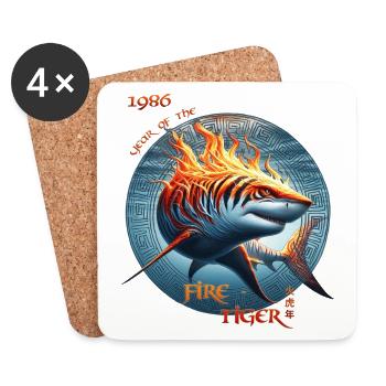 Fire Tiger 1986 – The Burning Tiger Shark - Coasters (set of 4) - white - Front