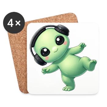 Alien Alien with Headphones Techno Dancing - Coasters (set of 4) - white - Front