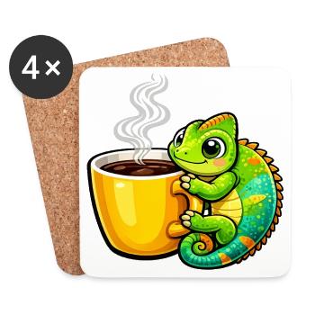 Coffee Dragon Cuddle - Coasters (set of 4) - white - Front