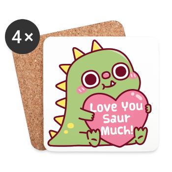 Un dinosaure mignon Câlins de cœur Je t’aime Saur Beaucoup de jeux de mots - Dessous de verre (lot de 4) - blanc - Devant