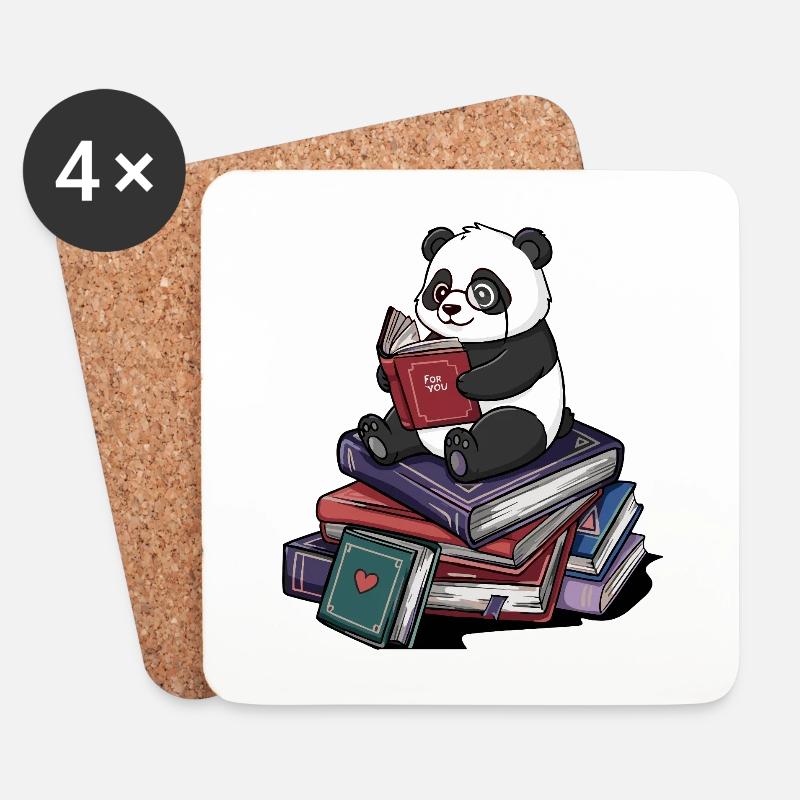 Bücherwurm Pandabär liest Bücher Kunst - Untersetzer (4er-Set) - Weiß