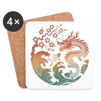 Dragon & Koi Circle Design - Coasters (set of 4) - white - Front