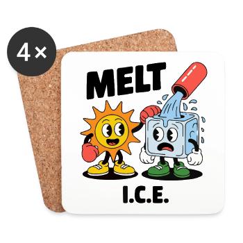 Dessin animé sur la fonte de la glace et le changement climatique - Dessous de verre (lot de 4) - blanc - Devant