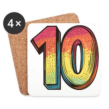 10 Zahl Bunt - Untersetzer (4er-Set) - Weiß - Vorne