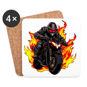 Motorcyclist with flames - Coasters (set of 4) - white - Front