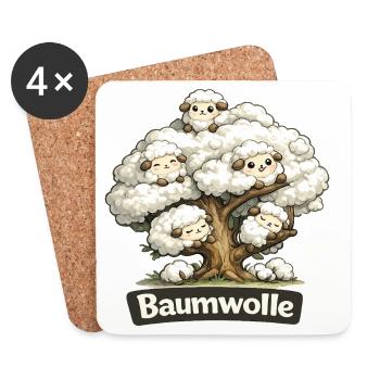 Baumwolle Schafe auf Baum Wortspiel Wortwitz Shirt - Untersetzer (4er-Set) - Weiß - Vorne