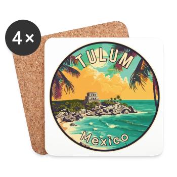 Tulum au Mexique Paradis Tropical Art de voyage - Dessous de verre (lot de 4) - blanc - Devant