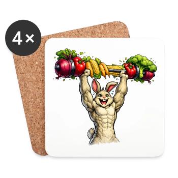 Bunny with muscles and vegetable barbell - Coasters (set of 4) - white - Front