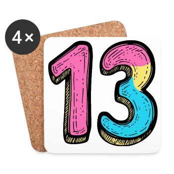 13 Zahl Bunt - Untersetzer (4er-Set) - Weiß - Vorne