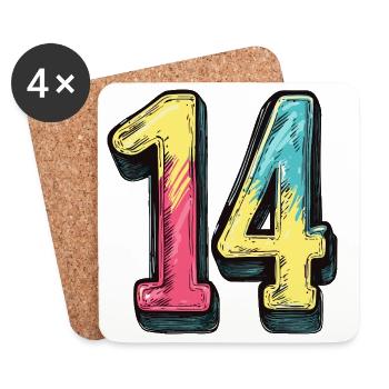 14 Zahl Bunt - Untersetzer (4er-Set) - Weiß - Vorne