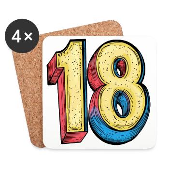 18 Zahl Bunt - Untersetzer (4er-Set) - Weiß - Vorne